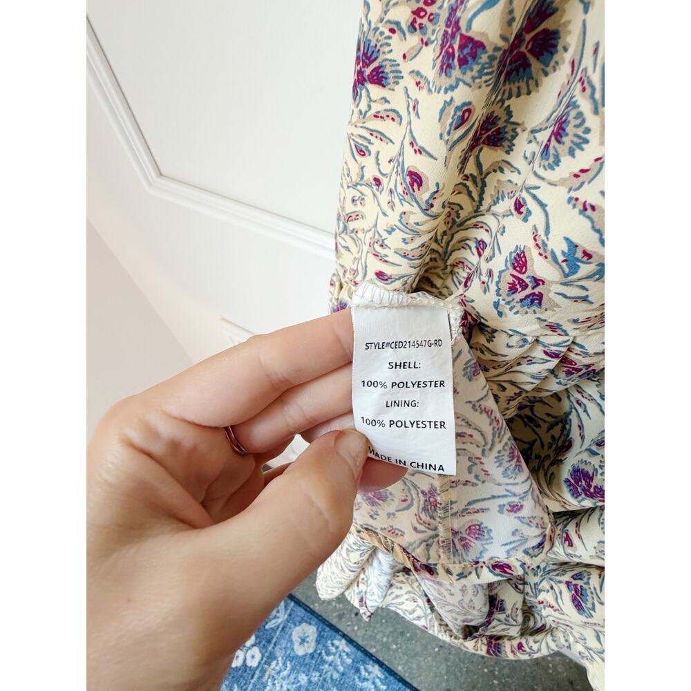 White Ruffled Floral Faux Wrap Dress Size Small - Picture 8 of 9